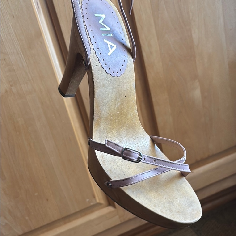 MIA Women's wooden and pink Strappy Heels size 8 - Picture 2 of 9